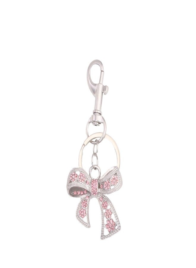 SORGERLY Pink Bow Bag Charm Keychain - Silver Key Chain, Cute Purse Handbag Accessories - Sparkly Gift for Women (Silver) - Image 1